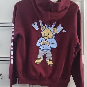 Eighty Eight Burgundy Kids Hoodie with Teddy Graphic NWT